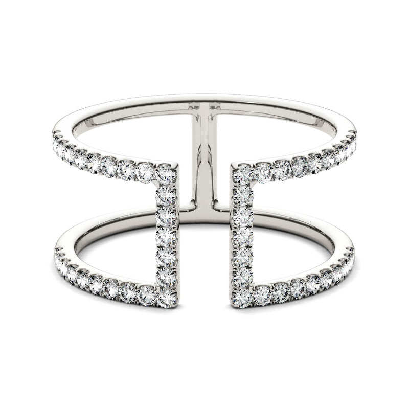 0.50 CTW DEW Round Moissanite Geometric Ring in 14K White Gold