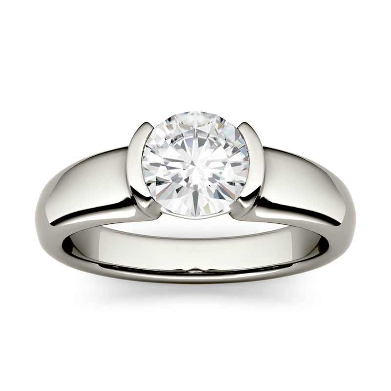 1.00 CTW DEW Round Moissanite Engagement Ring in 14K White Gold