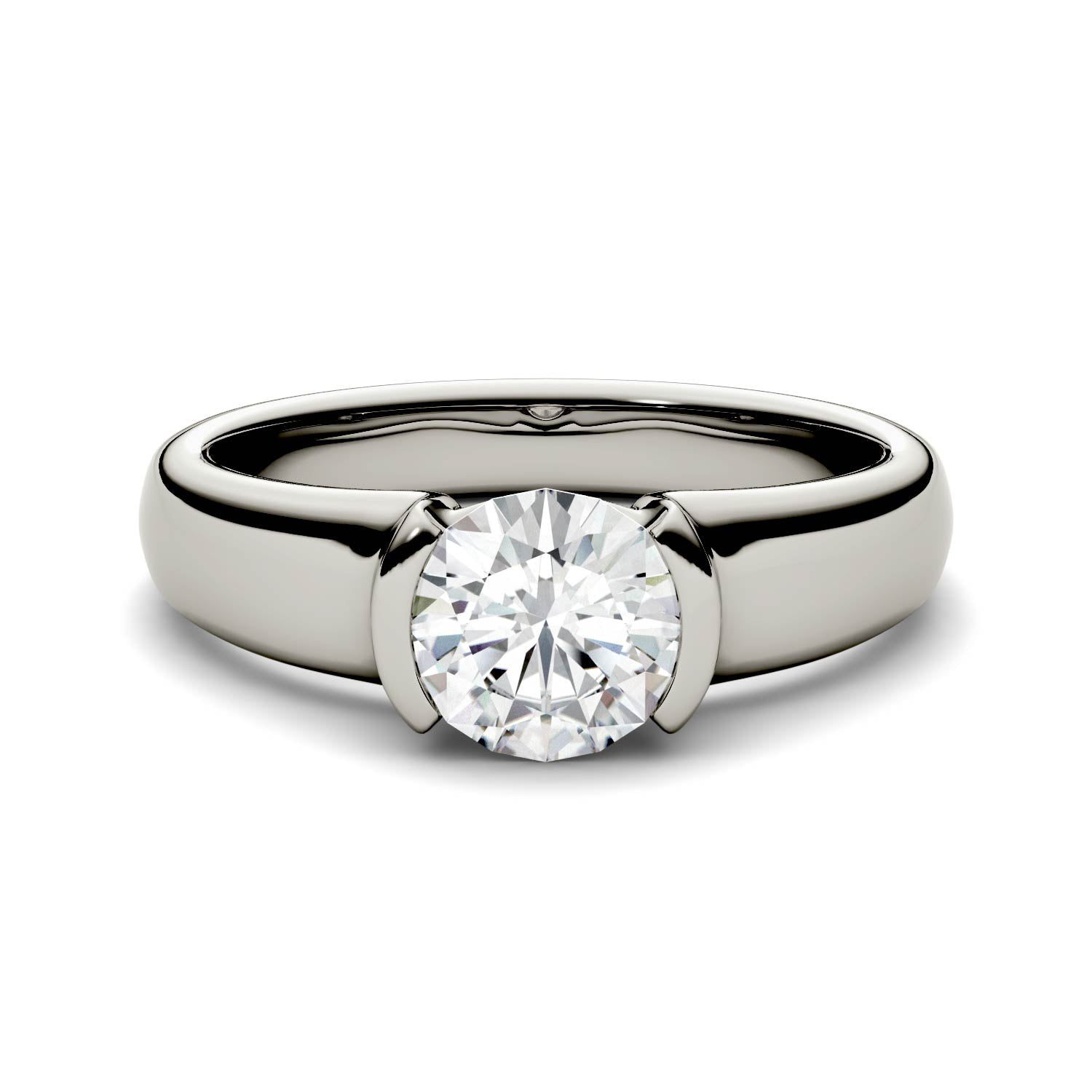 1.00 CTW DEW Round Moissanite Engagement Ring in 14K White Gold