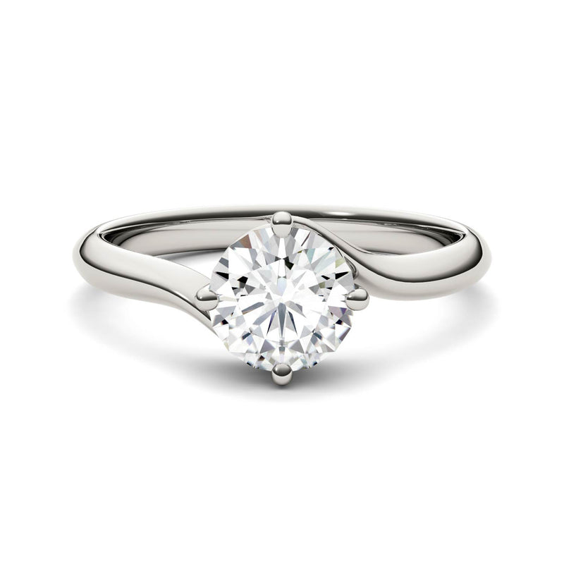 1.00 CTW DEW Round Moissanite Bypass Ring in 14K White Gold