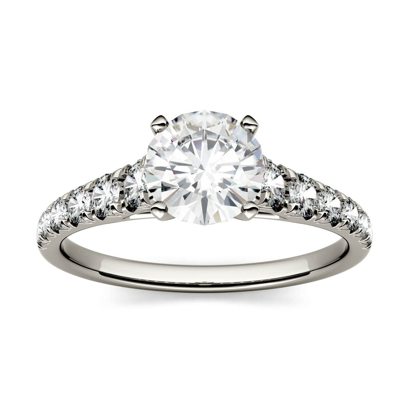 1.29 CTW DEW Round Moissanite Engagement Ring in 14K White Gold