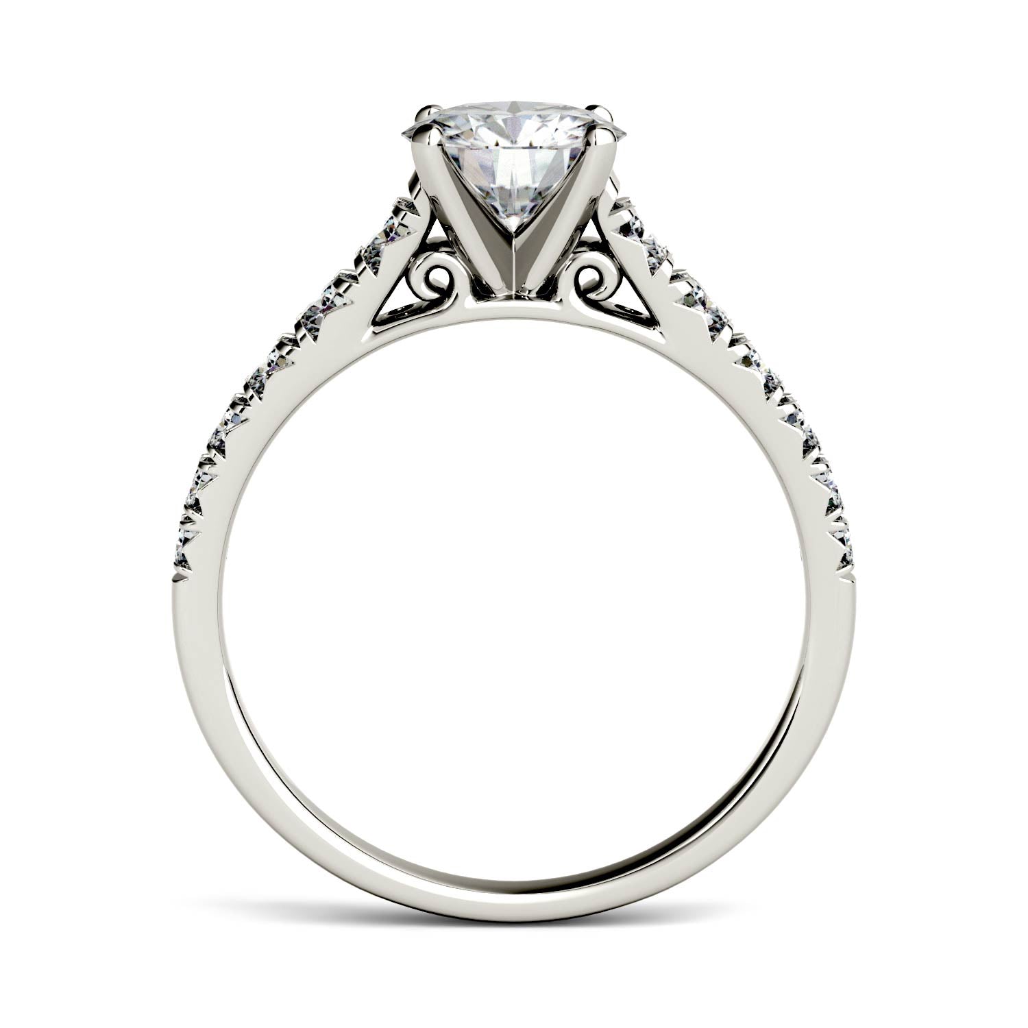 1.29 CTW DEW Round Moissanite Engagement Ring in 14K White Gold