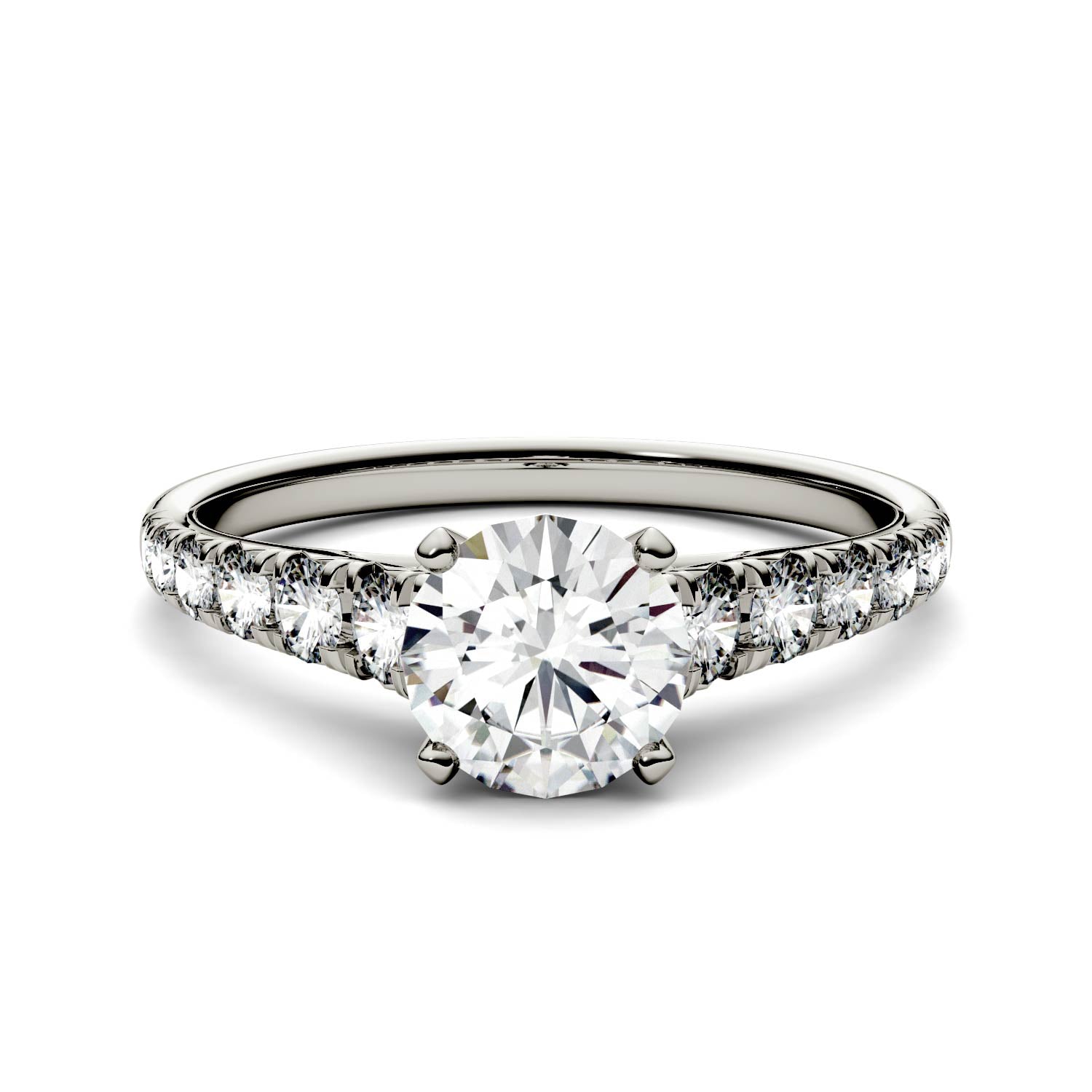 1.29 CTW DEW Round Moissanite Engagement Ring in 14K White Gold