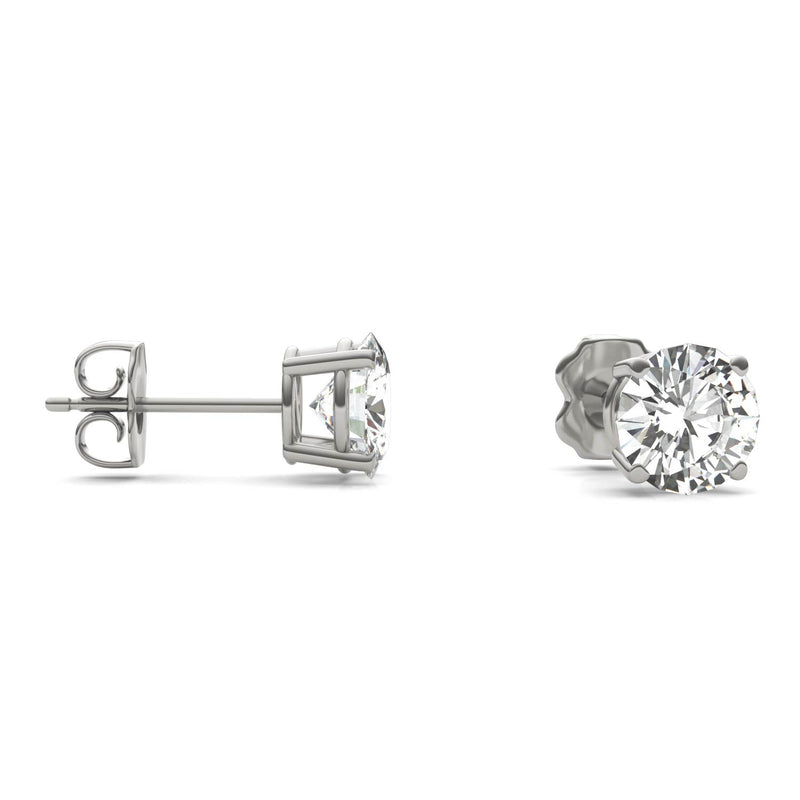 2.00 CTW DEW Round Moissanite Basket Earrings in Platinum