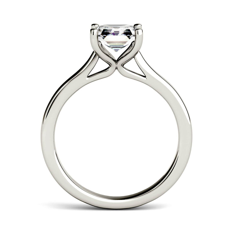 1.30 CTW DEW Asscher Moissanite Engagement Ring in 14K White Gold