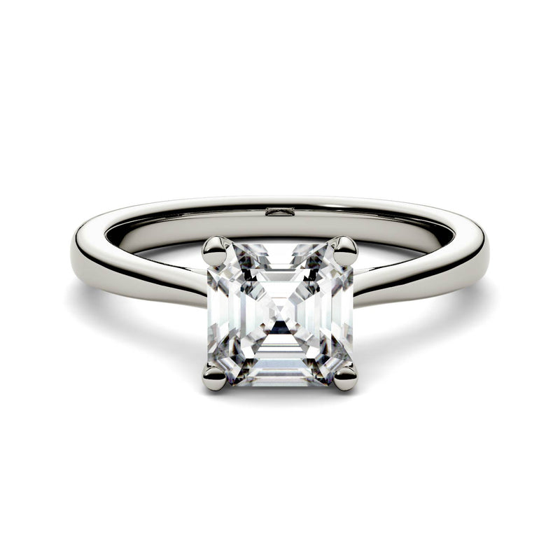 1.30 CTW DEW Asscher Moissanite Engagement Ring in 14K White Gold