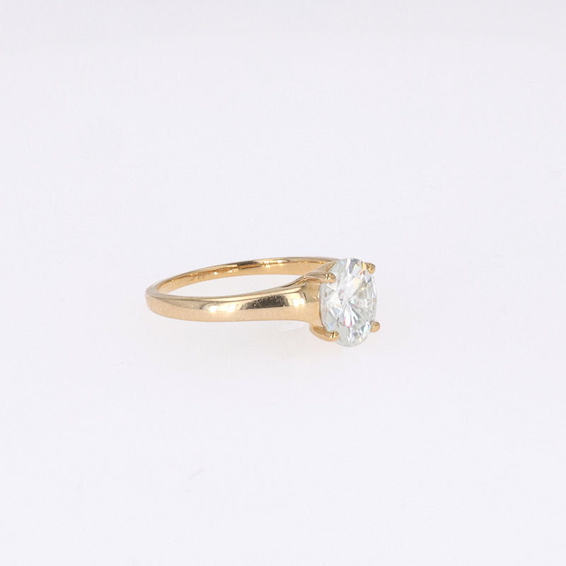1.50 CTW DEW Oval Near-Colorless Moissanite Solitaire Ring in 14K Yellow Gold