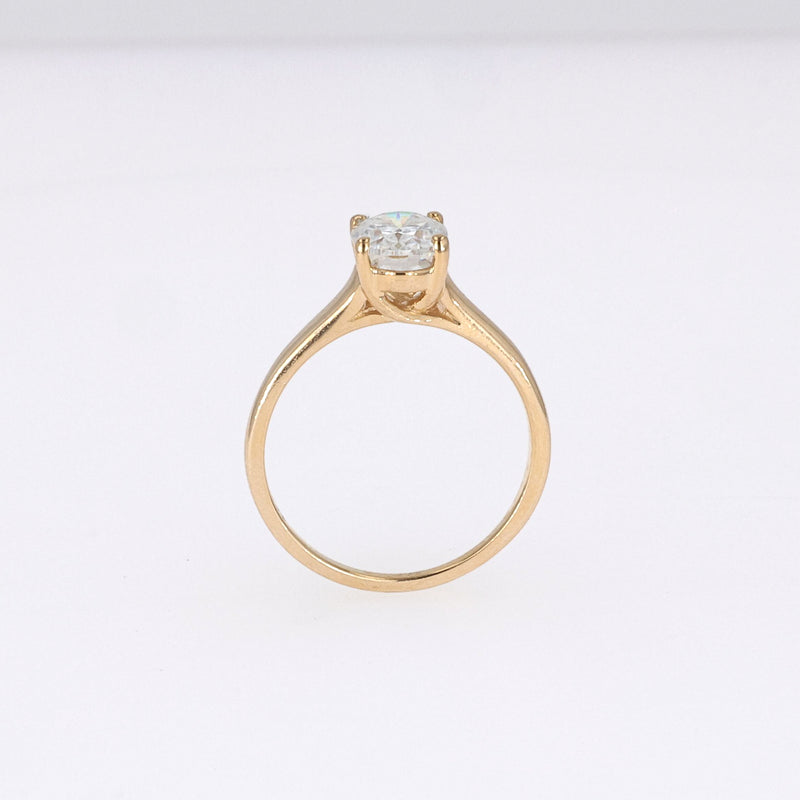 1.50 CTW DEW Oval Near-Colorless Moissanite Solitaire Ring in 14K Yellow Gold