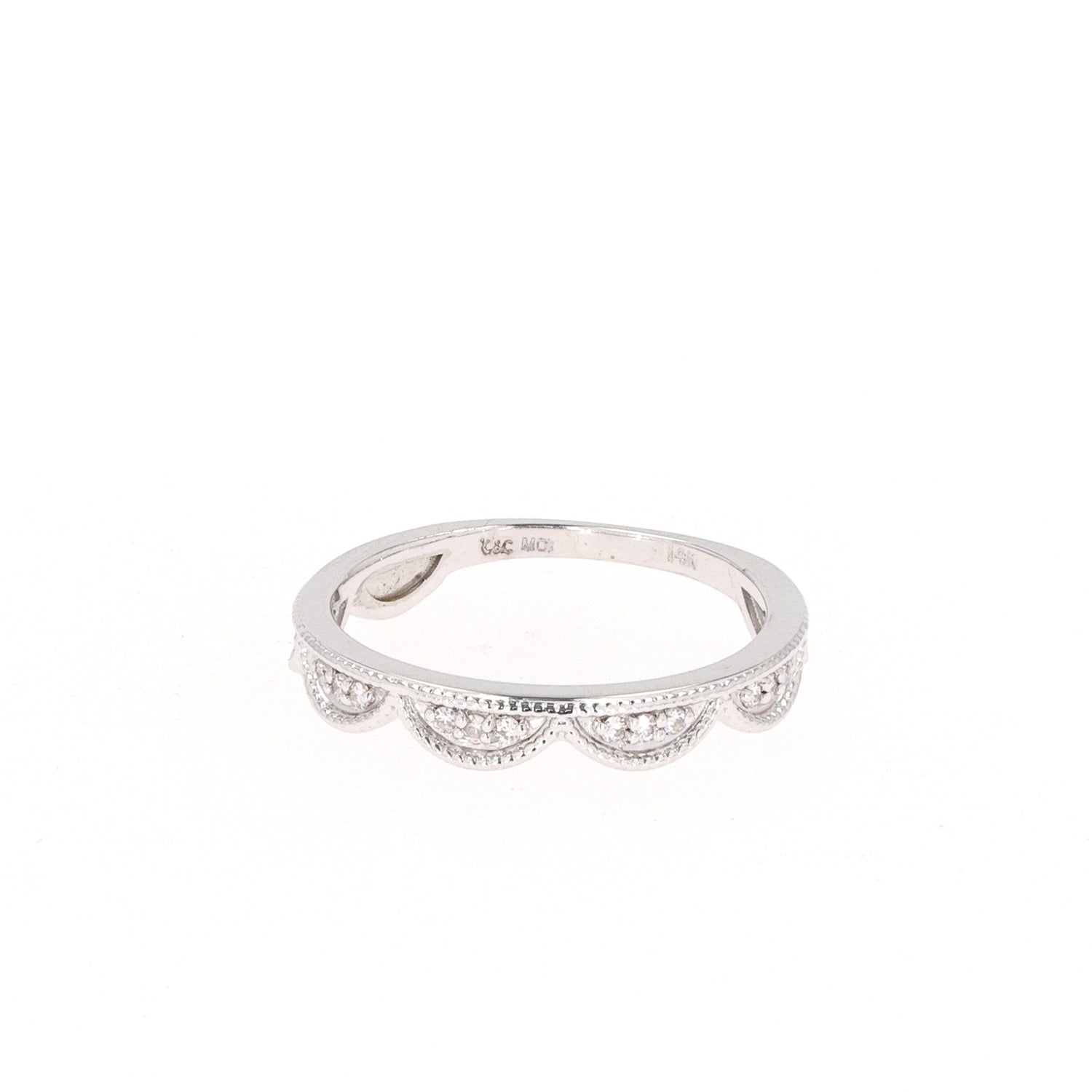 0.13 CTW DEW Round Near-Colorless Moissanite Stackable Band in 14K Gold