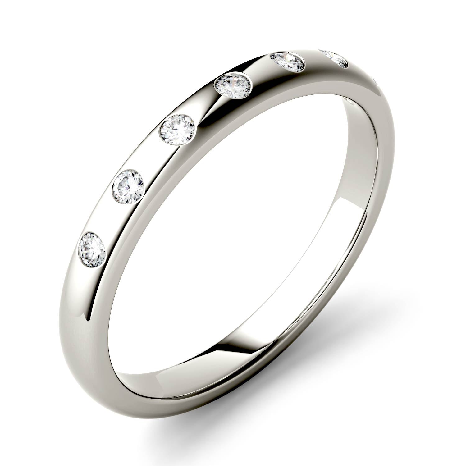 0.11 CTW DEW Round Moissanite Stackable Ring in 14K White Gold