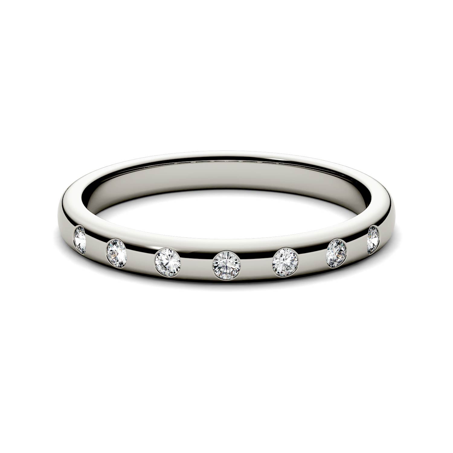 0.11 CTW DEW Round Moissanite Stackable Ring in 14K White Gold