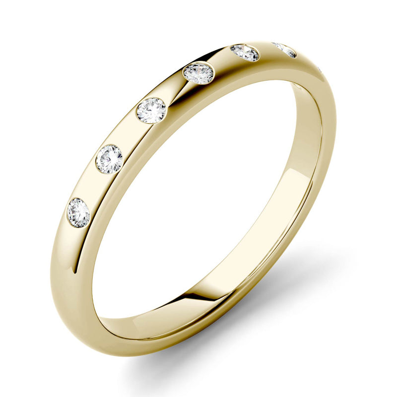 0.11 CTW DEW Round Moissanite Stackable Ring in 14K Yellow Gold