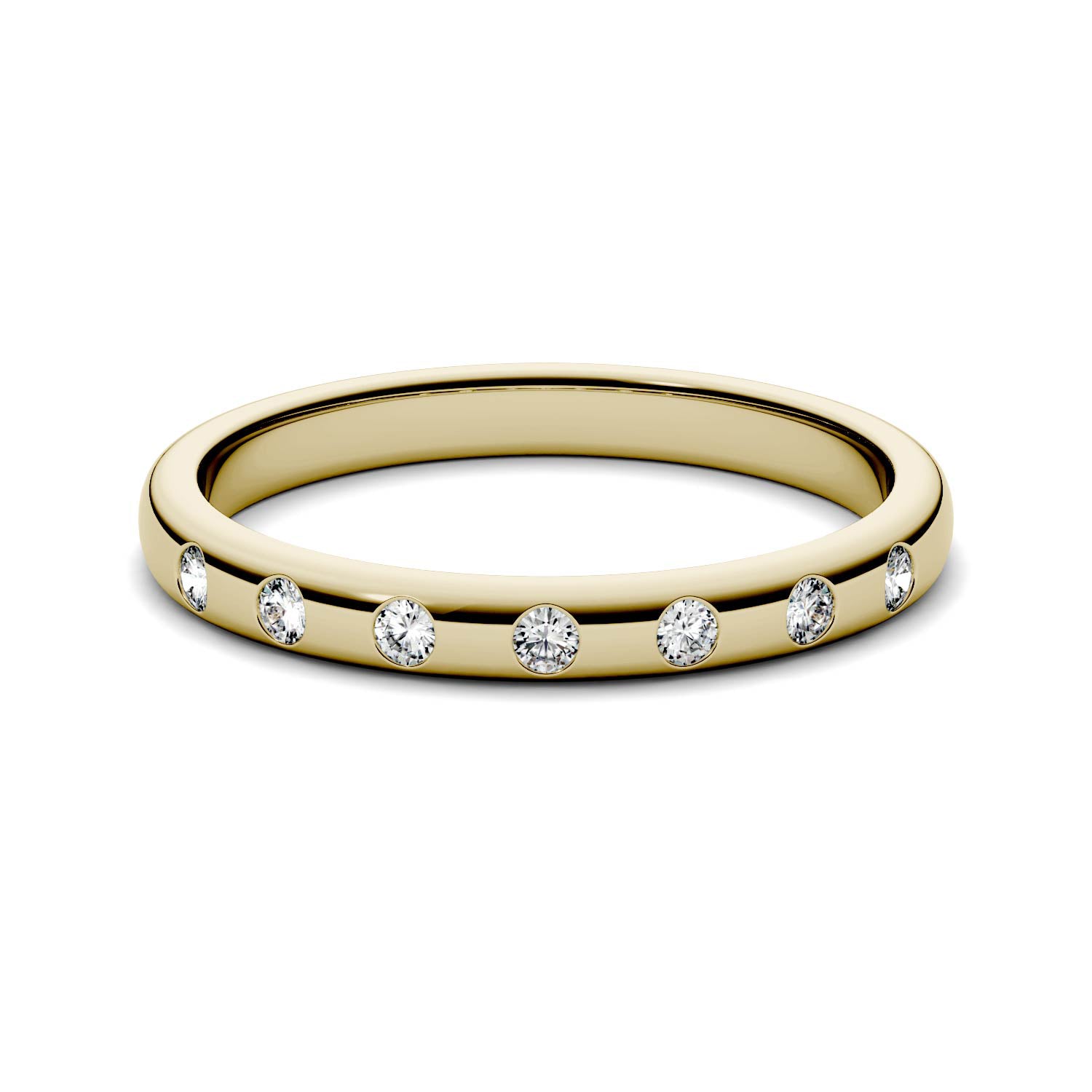 0.11 CTW DEW Round Moissanite Stackable Ring in 14K Yellow Gold