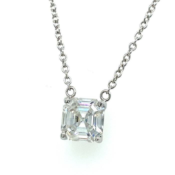 2.21 CTW DEW Asscher Near-Colorless Moissanite Solitaire Pendant in 14K White Gold