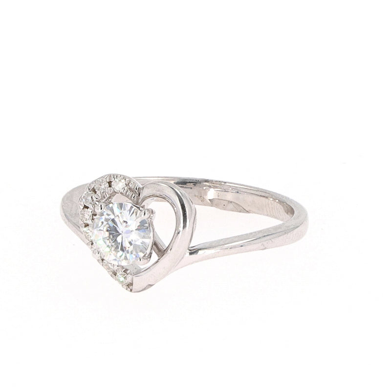 0.58 CTW DEW Round Moissanite Heart Solitaire Ring in Sterling Silver