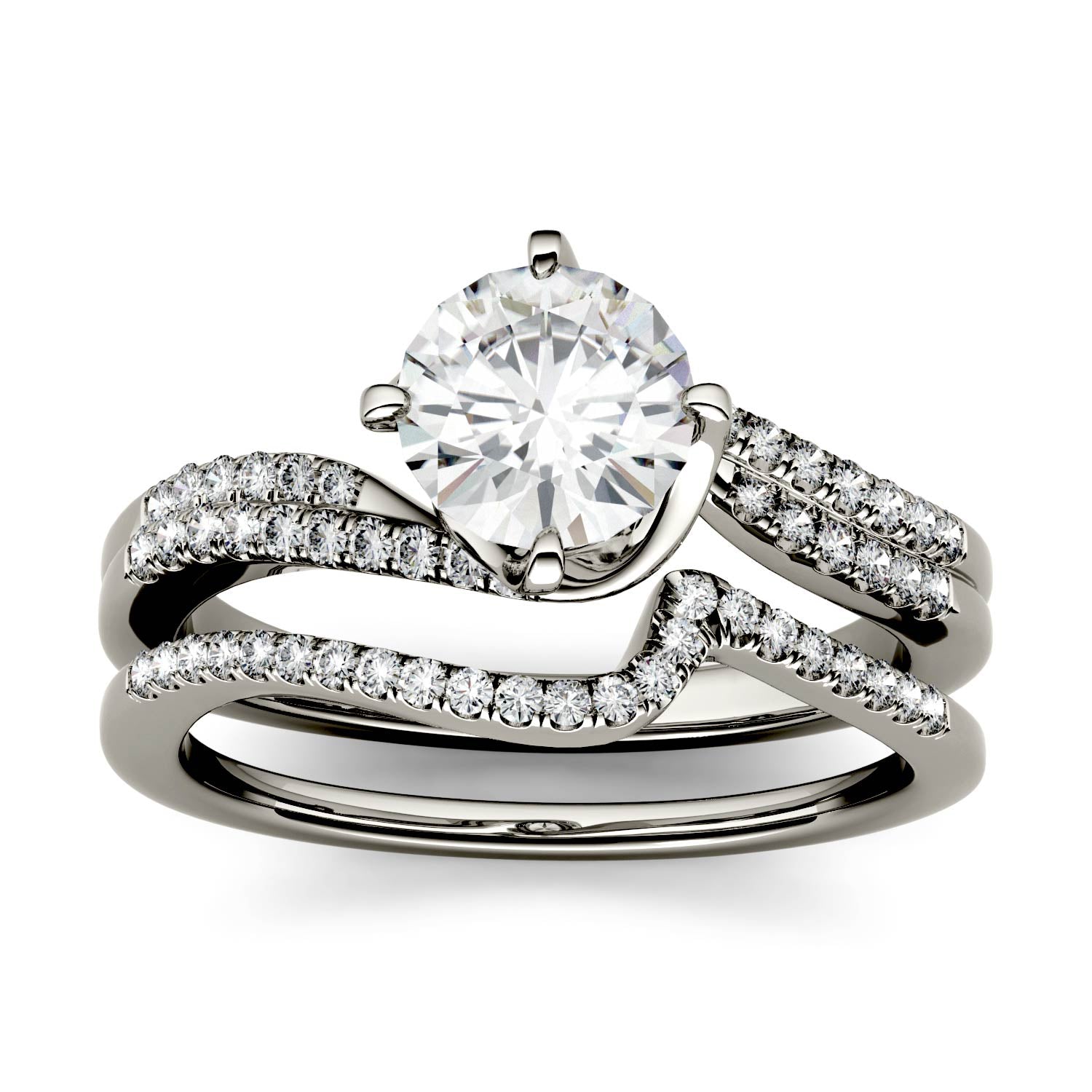 1.38 CTW DEW Round Moissanite Bridal Set in 14K White Gold