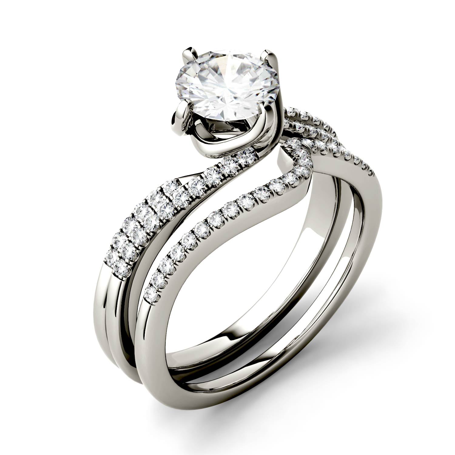 1.38 CTW DEW Round Moissanite Bridal Set in 14K White Gold