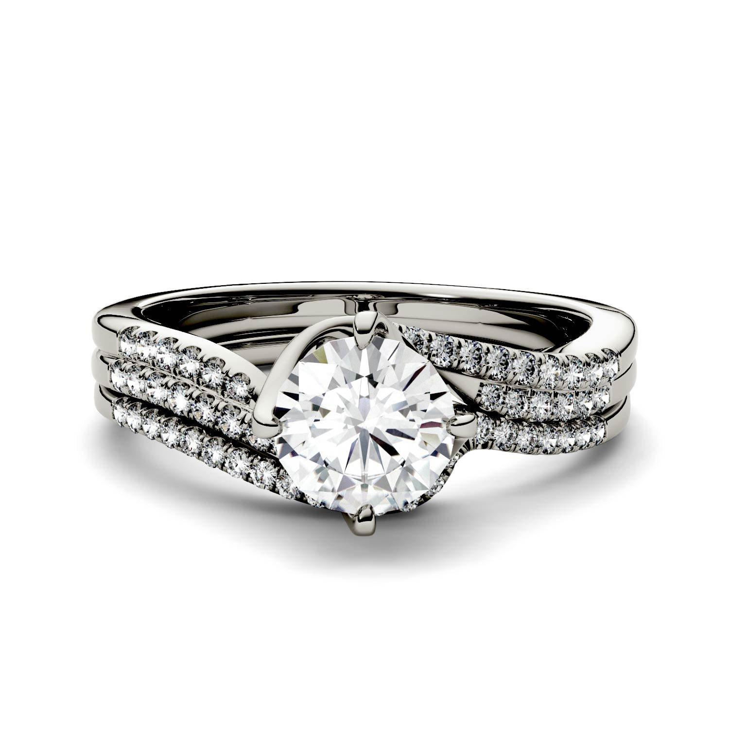 1.38 CTW DEW Round Moissanite Bridal Set in 14K White Gold