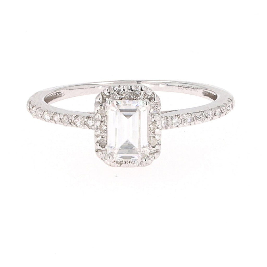0.73 CTW DEW Emerald Accented Halo Engagement Ring 14K White Gold