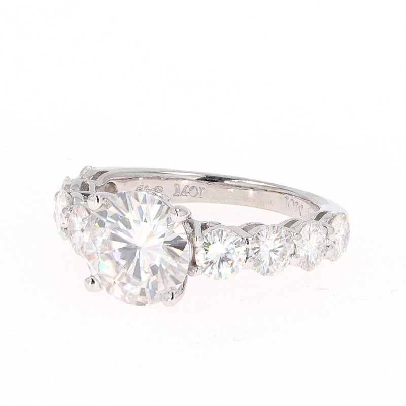 4.58 CTW DEW Round Near-Colorless Moissanite Solitaire with Accents Engagement Ring in 14K White Gold