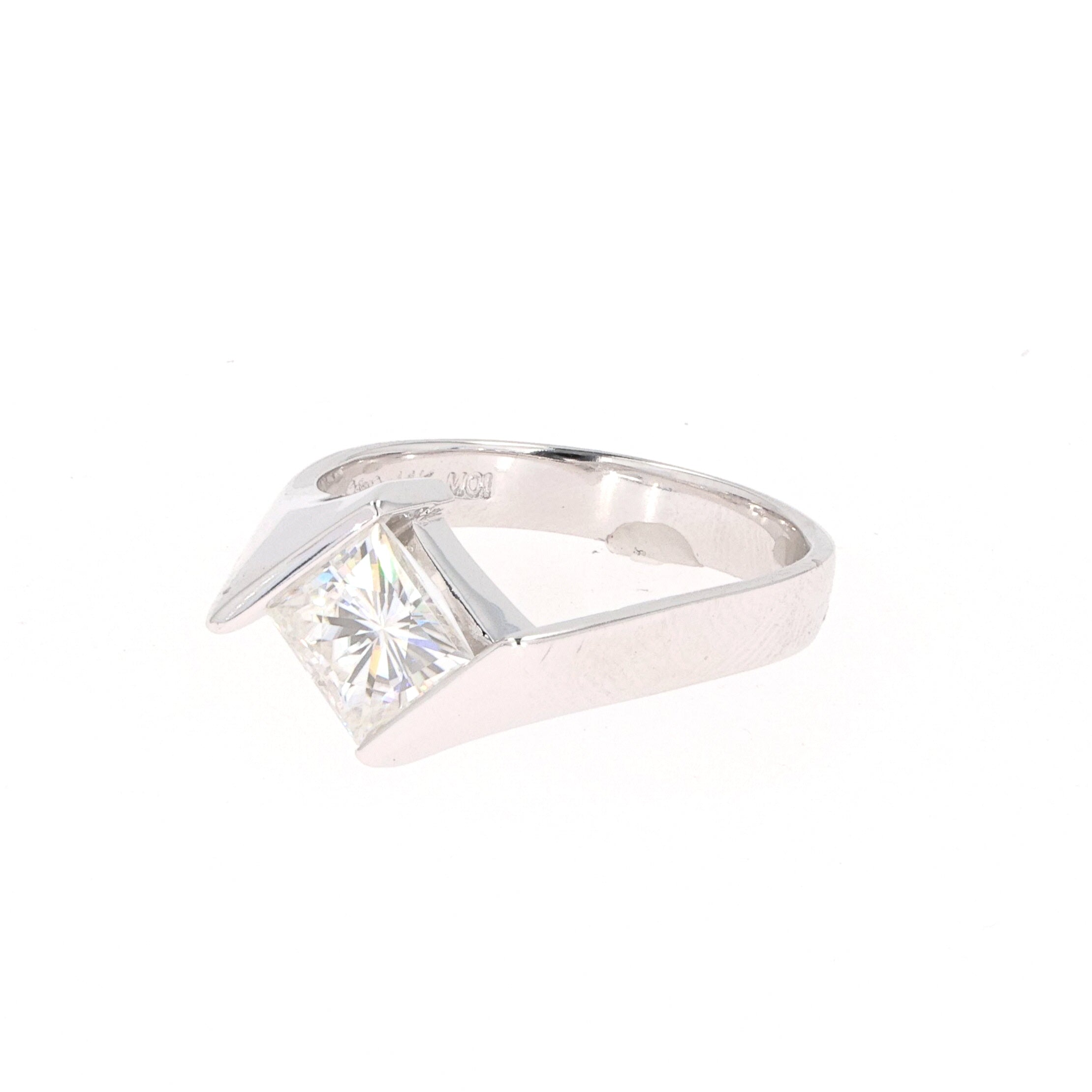 1.70 CTW DEW Square Near-Colorless Moissanite Channel-Set Bypass Solitaire Engagement Ring in 14K White Gold