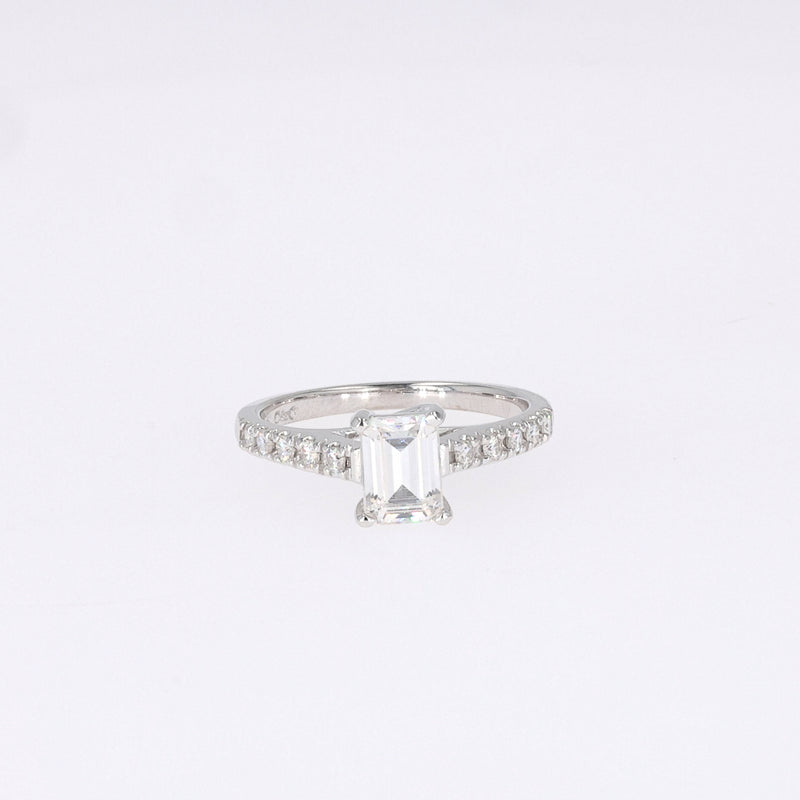 1.24 CTW DEW Emerald Near-Colorless Moissanite Side-Stone Ring in 14K White Gold