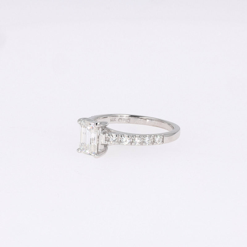 1.24 CTW DEW Emerald Near-Colorless Moissanite Side-Stone Ring in 14K White Gold