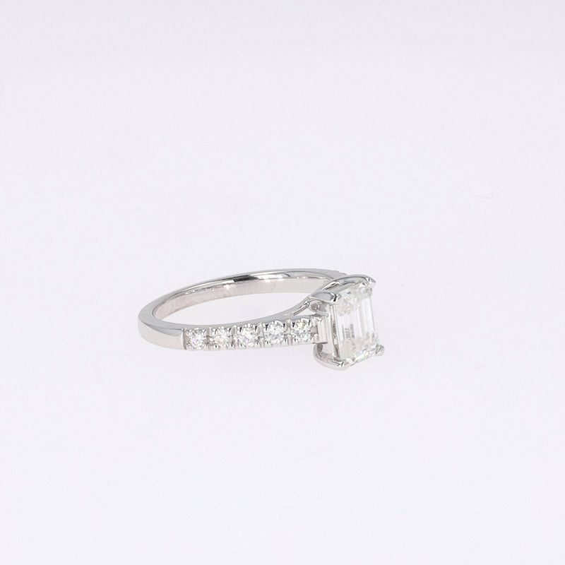 1.24 CTW DEW Emerald Near-Colorless Moissanite Side-Stone Ring in 14K White Gold