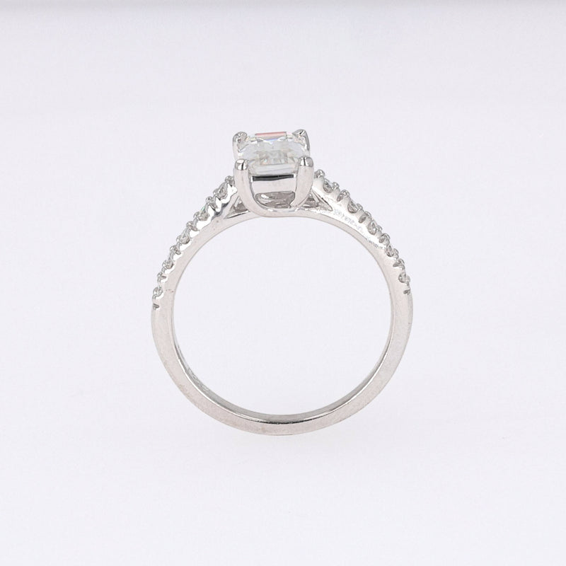 1.24 CTW DEW Emerald Near-Colorless Moissanite Side-Stone Ring in 14K White Gold
