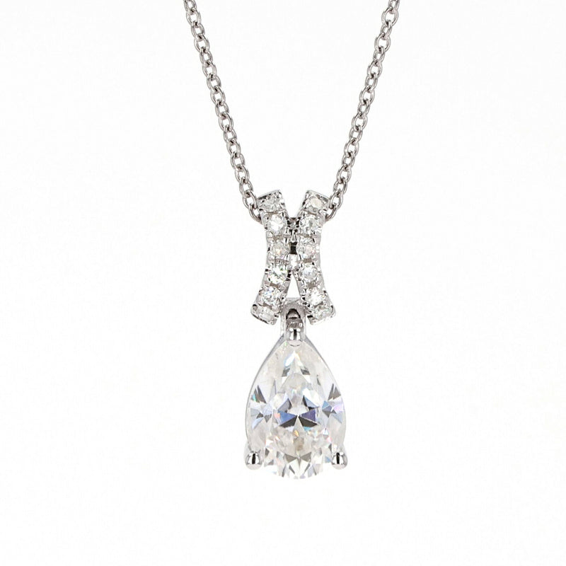 1.62 CTW DEW Pear Near-Colorless Moissanite Teardrop Pendant in 14K White Gold
