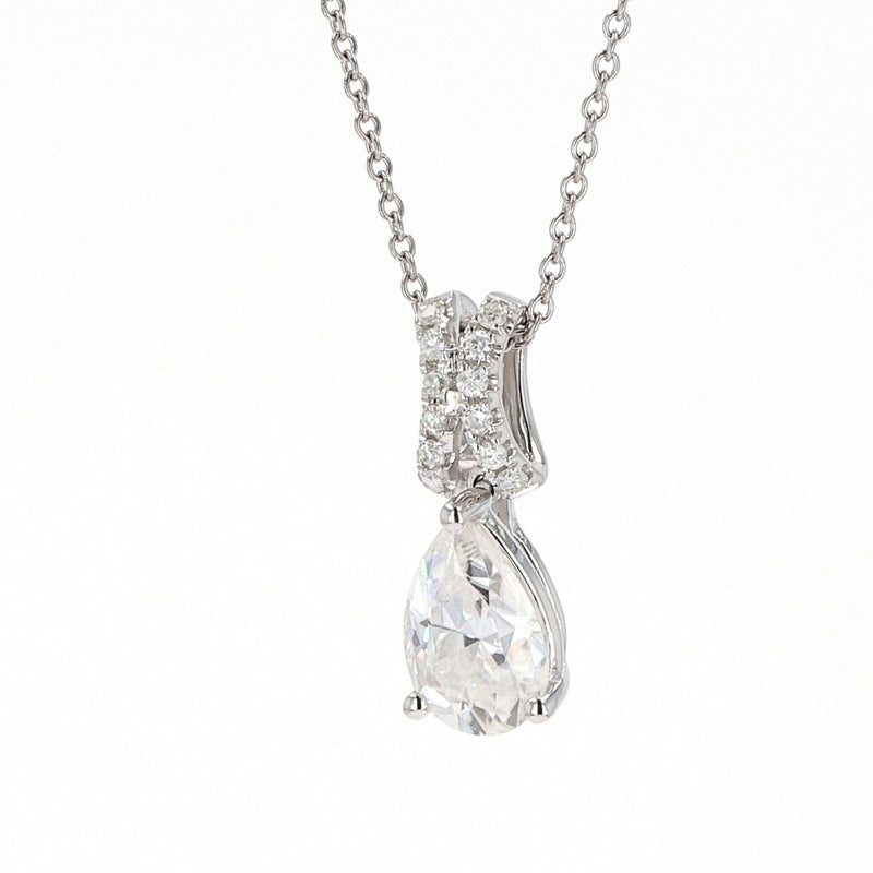 1.62 CTW DEW Pear Near-Colorless Moissanite Teardrop Pendant in 14K White Gold