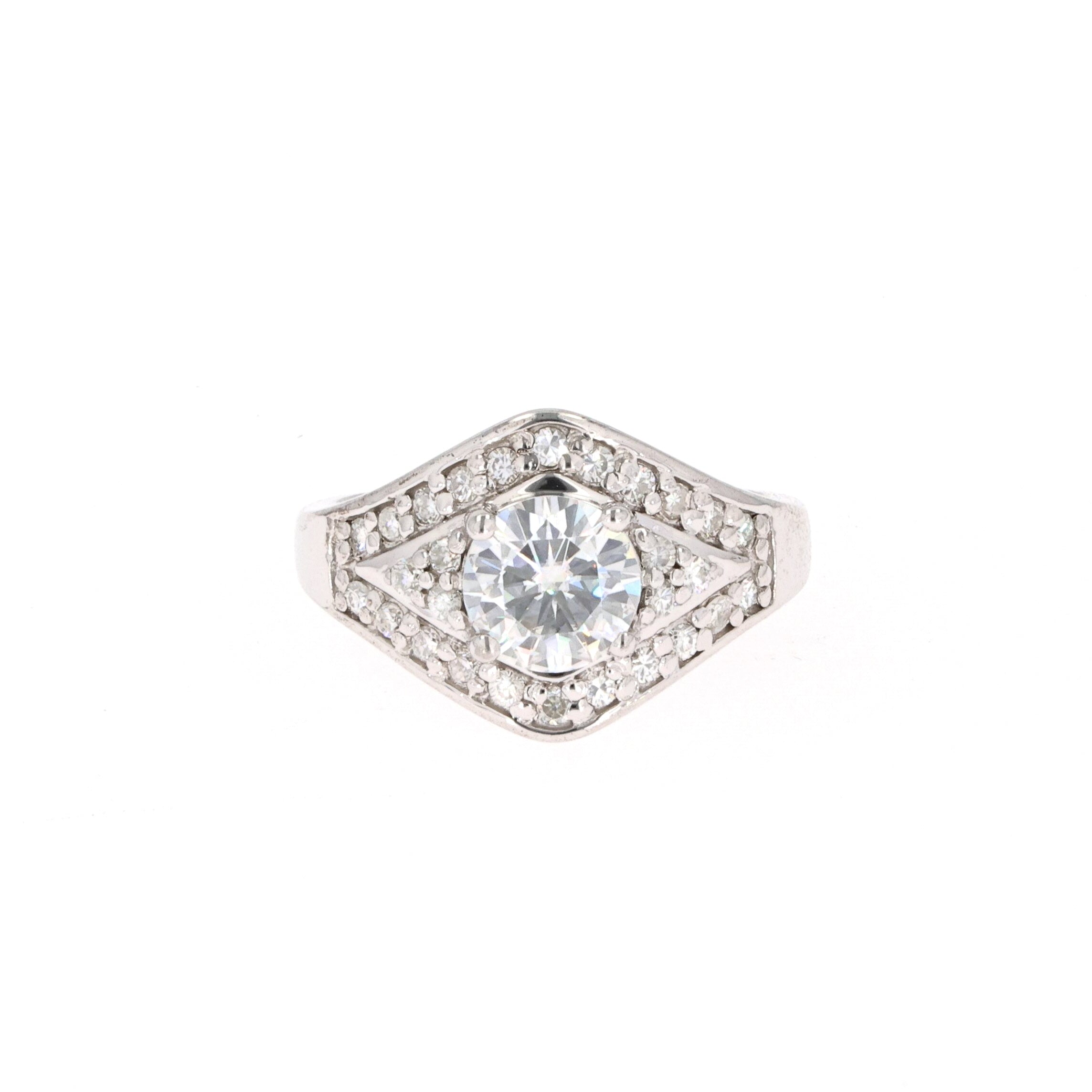 1.73 CTW DEW Round Near-Colorless Moissanite Fashion Solitaire Engagement Ring in Sterling Silver