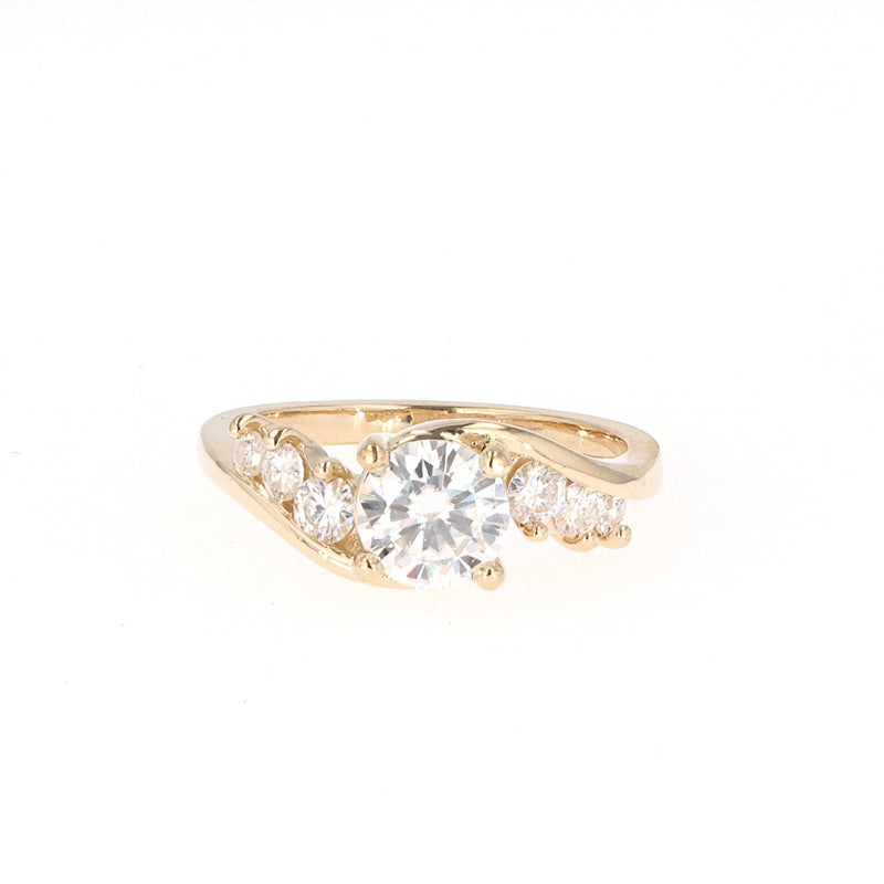 1.38 CTW DEW Round Near-Colorless Moissanite Fashion Ring in 14K Yellow Gold