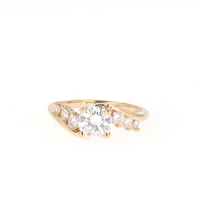 1.38 CTW DEW Round Near-Colorless Moissanite Engagement Ring in 14K Yellow Gold