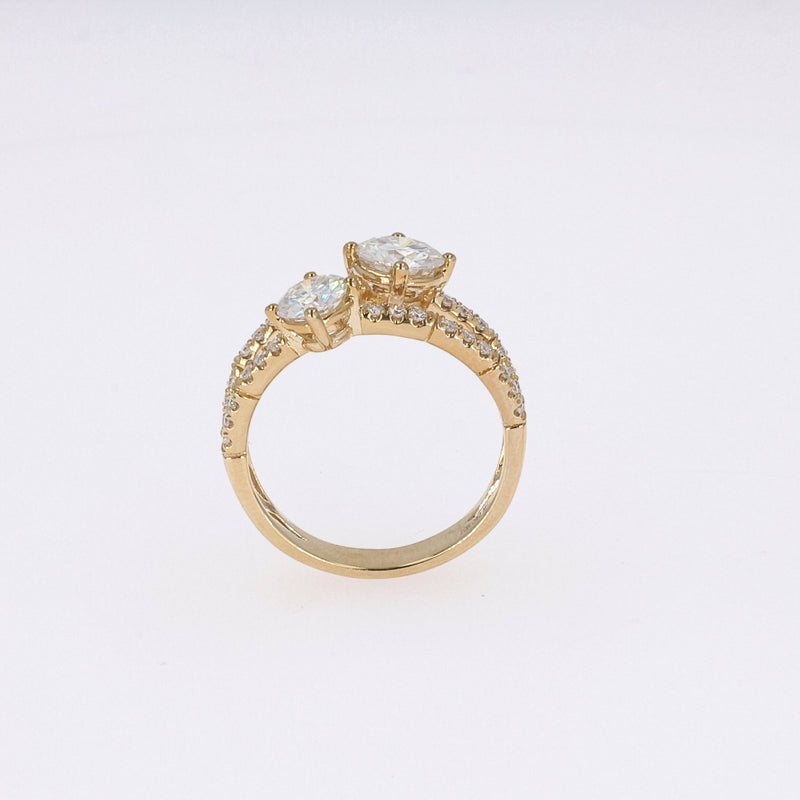 1.60 CTW DEW Round Near-Colorless Moissanite Two-Stone Ring in 14K Yellow Gold