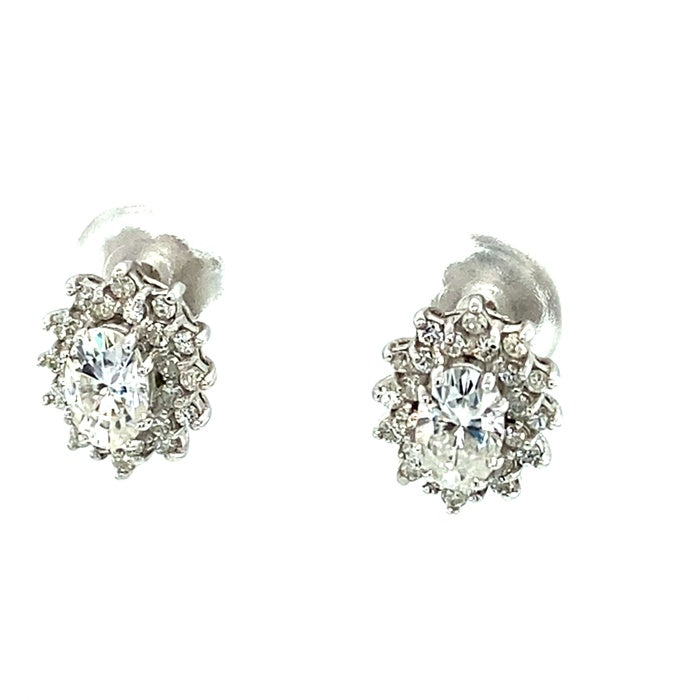 1.48 CTW DEW Oval Near-Colorless Moissanite Halo Stud Earrings in 14K White Gold