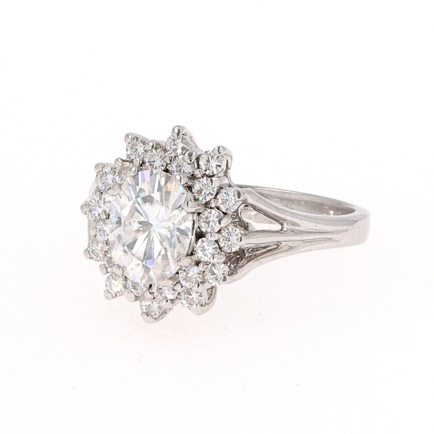 1.98 CTW DEW Oval Near-Colorless Moissanite Halo Engagement Ring in Sterling Silver