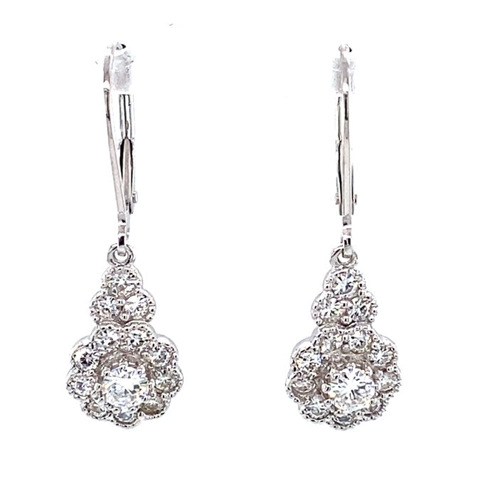 1.04 CTW DEW Round Near-Colorless Moissanite Halo Leverback Earrings in 14K White Gold