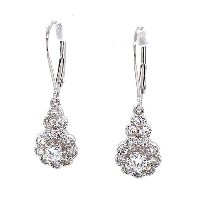 1.04 CTW DEW Round Near-Colorless Moissanite Halo Leverback Earrings in 14K White Gold