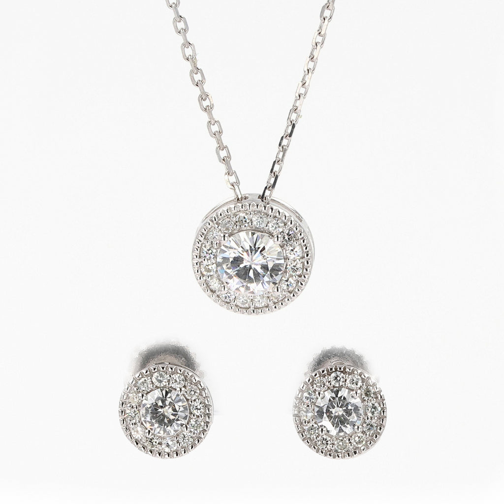 1.96 CTW DEW Round Halo Earring & Pendant Set Sterling