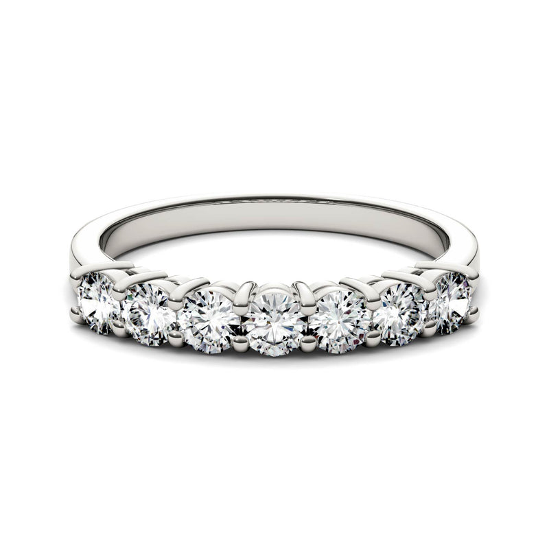 0.70 CTW DEW Round Moissanite Seven Stone Ring in 14K White Gold