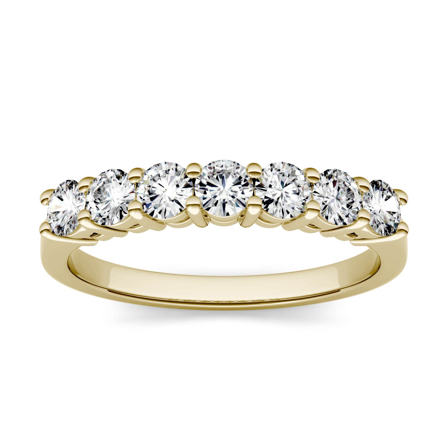 0.70 CTW DEW Round Moissanite Seven Stone Ring in 14K Yellow Gold