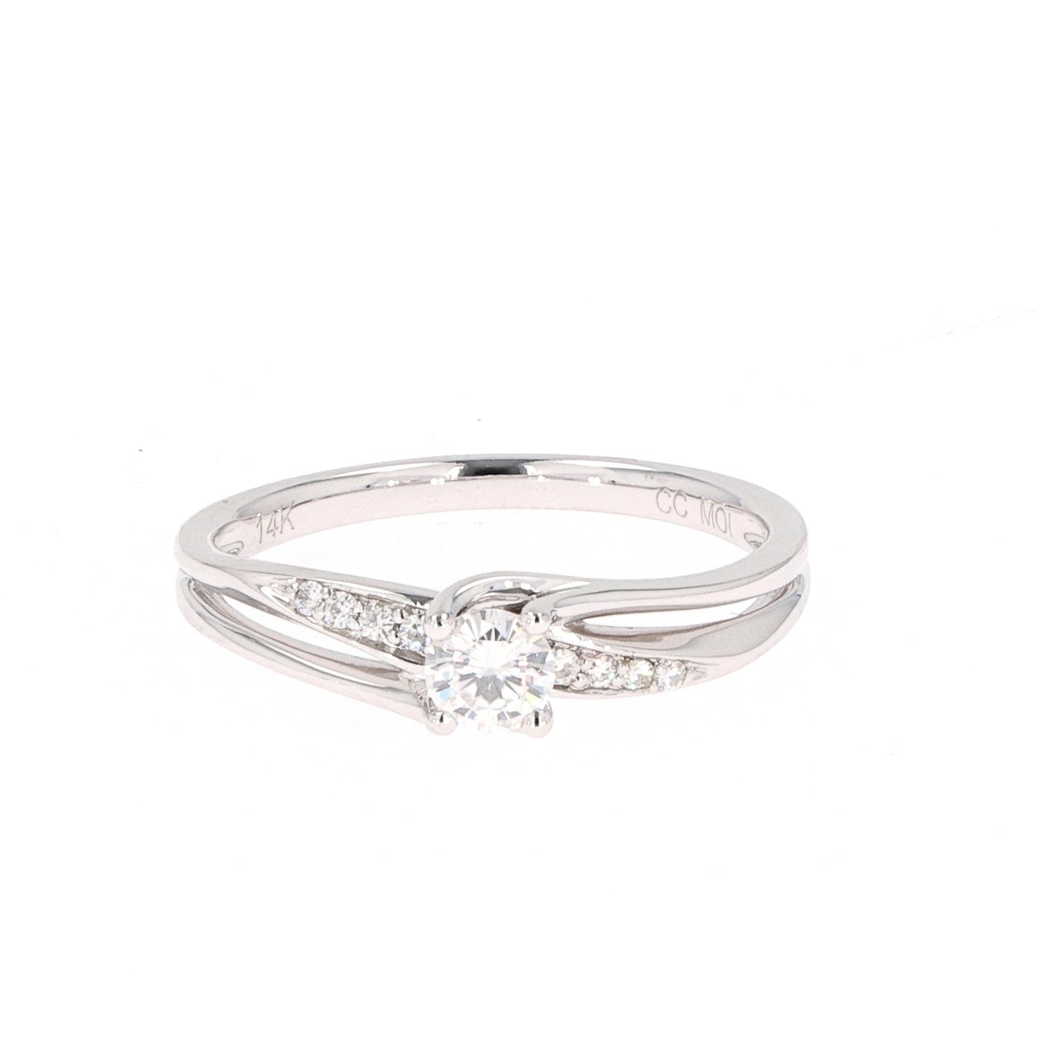 0.28 CTW DEW Round Near-Colorless Moissanite Solitaire with Accents Engagement Ring in 14K White Gold