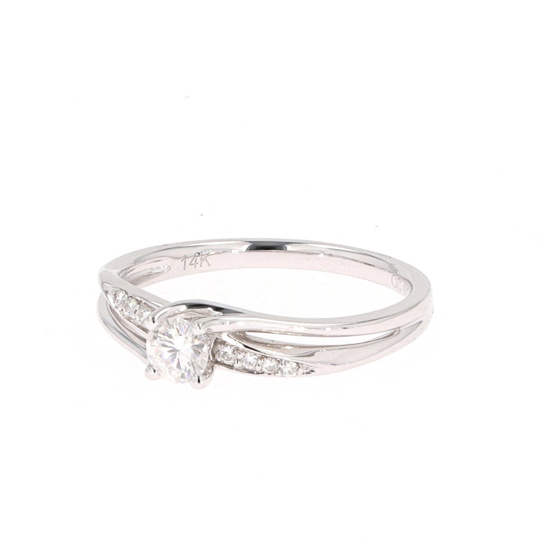 0.28 CTW DEW Round Near-Colorless Moissanite Solitaire with Accents Engagement Ring in 14K White Gold