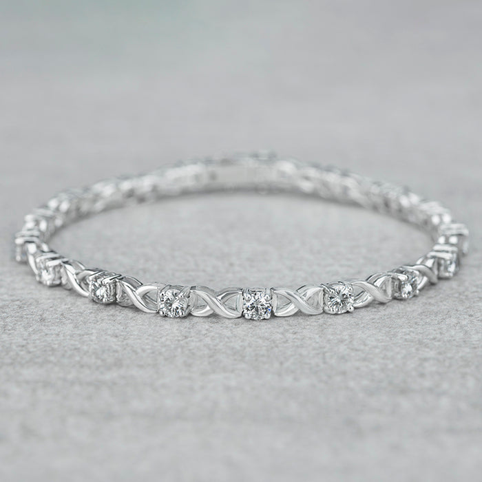 3.91 CTW DEW Round Near-Colorless Moissanite Line Bracelet in 14K White Gold