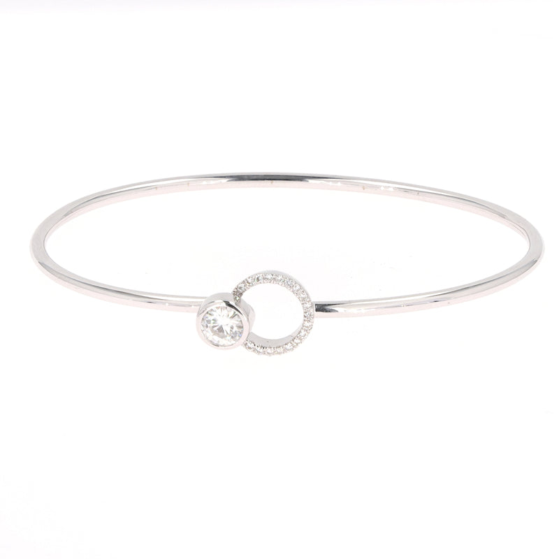 0.62 CTW DEW Round Near-Colorless Moissanite Pave Circle Bangle Bracelet in 14K White Gold