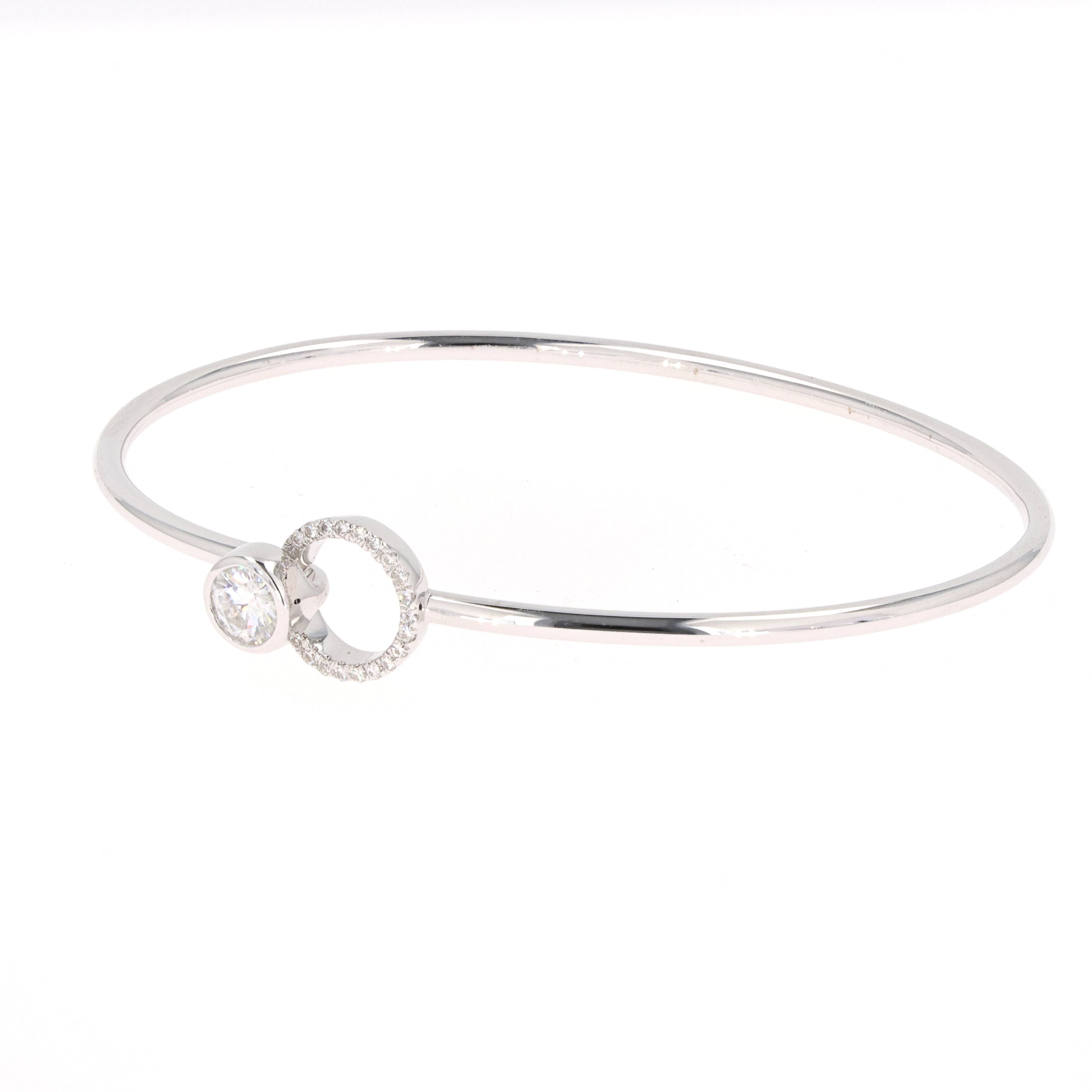 0.62 CTW DEW Round Near-Colorless Moissanite Pave Circle Bangle Bracelet in 14K White Gold