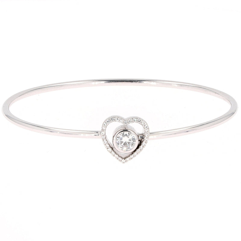 0.65 CTW DEW Round Near-Colorless Moissanite Pave Heart Bangle Bracelet in 14K White Gold