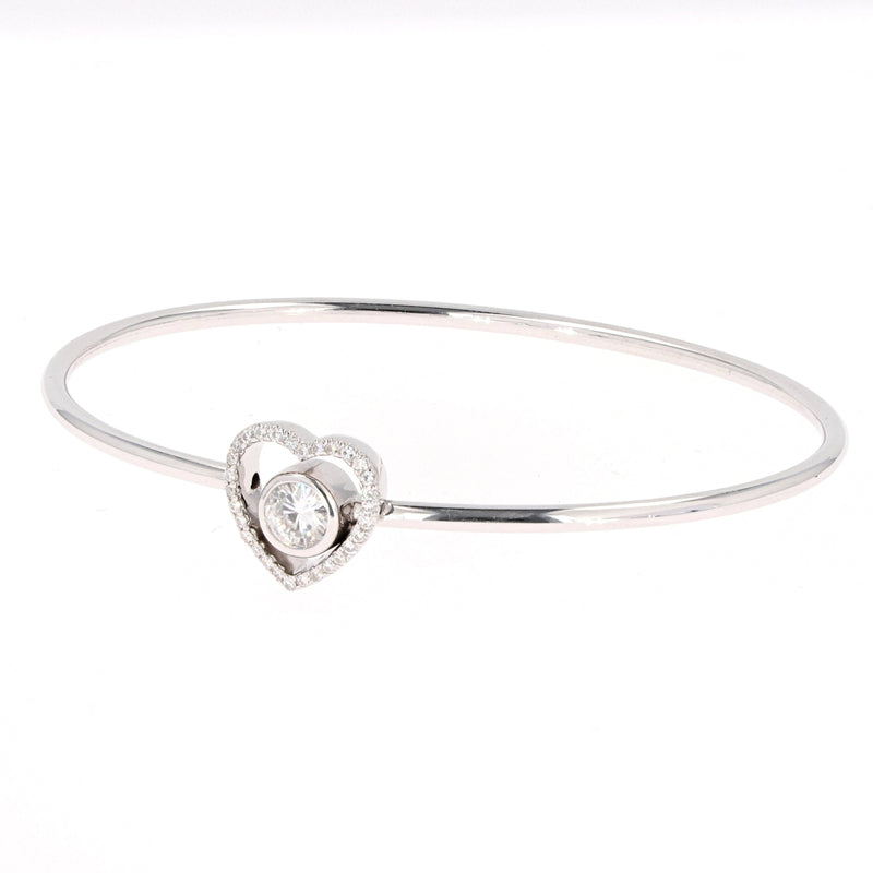 0.65 CTW DEW Round Near-Colorless Moissanite Pave Heart Bangle Bracelet in 14K White Gold