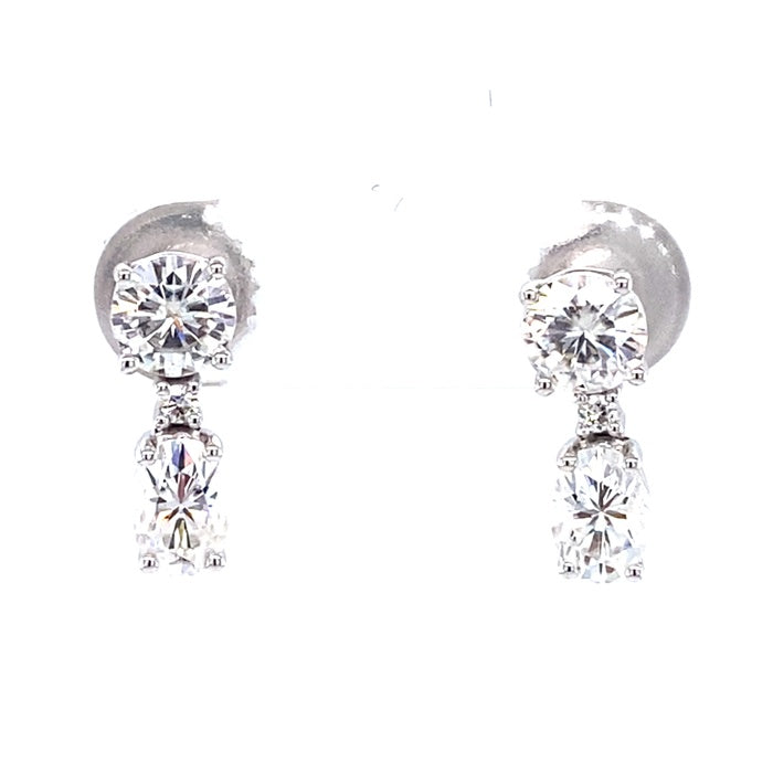 2.04 CTW DEW Oval Near-Colorless Moissanite Halo Drop Earrings in 14K White Gold